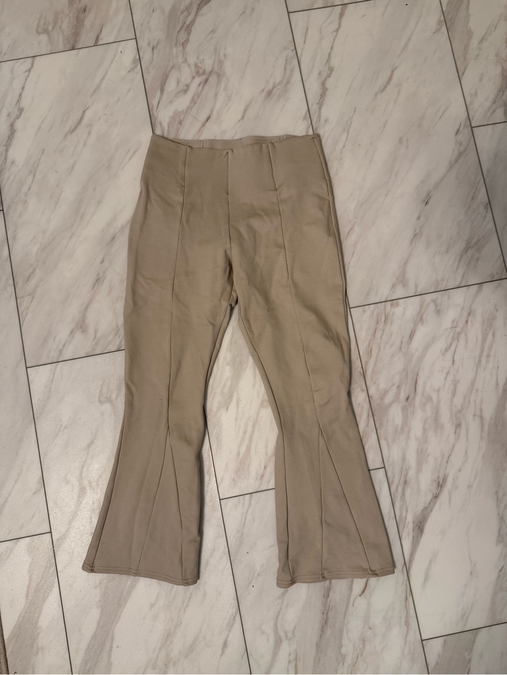 Beige Flared Seam Detail Pants